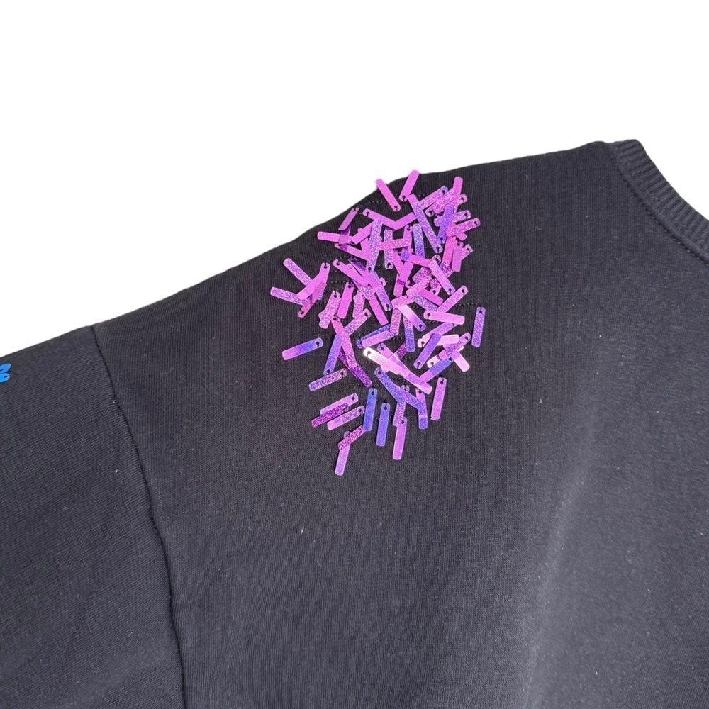 Justice Girls Black Crewneck Sweatshirt With Multicolor Sequin Detail Size 18/20 - Picture 4 of 7